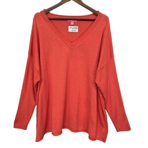Woman Within Pullover Sweater Women Size 4X‎ Orange Pink Knit V Neck Long Sleeve